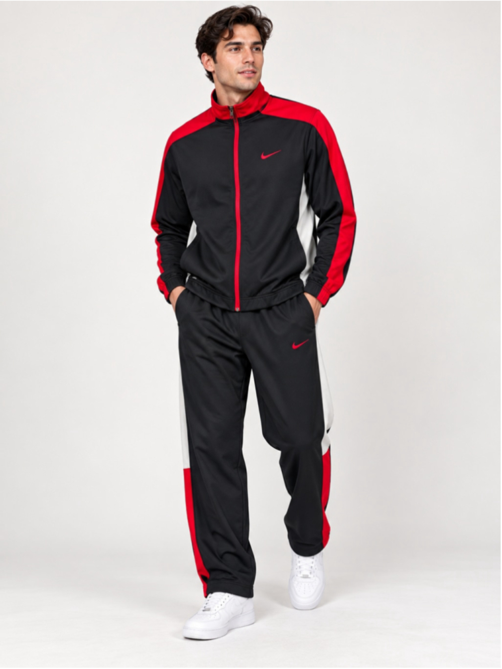 Nike Dri-FIT Tracksuit Mens XL/L Black Red White Jacket Pants 512913 512915